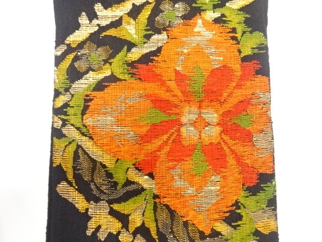  手織り真綿紬　花菱模様織り出し　名古屋帯